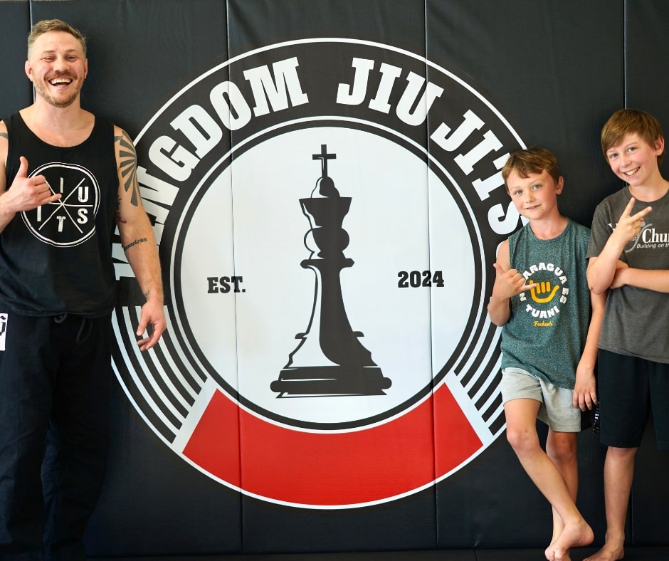 Children participating in a youth jiu-jitsu class at Kingdom Jiu-Jitsu Academy in Yukon, Oklahoma.